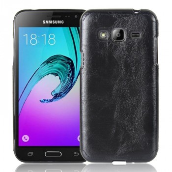 Чехол задняя накладка для Samsung Galaxy J3 (2016) с текстурой кожи Черный