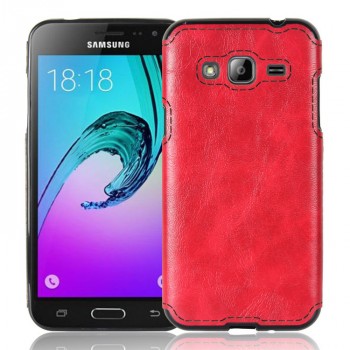Чехол задняя накладка для Samsung Galaxy J3 (2016) с текстурой кожи Красный