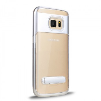 Двухкомпонентный силиконовый глянцевый транспарентный чехол с поликарбонатным бампером и встроенной ножкой-подставкой для Samsung Galaxy S7 Белый
