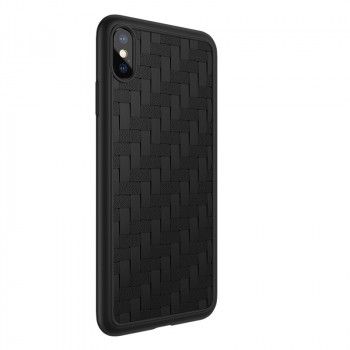 Силиконовый матовый непрозрачный чехол с текстурным покрытием Плетеная кожа для Iphone X/XS Черный
