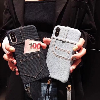 Силиконовый матовый непрозрачный дизайнерский фигурный чехол с карманом и текстурным покрытием Джинса для Iphone Xs Max