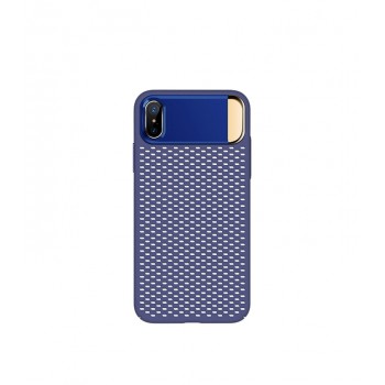 Пластиковый непрозрачный матовый чехол с подставкой и улучшенной защитой элементов корпуса для Iphone X 10/XS Синий