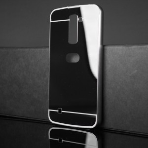 Двухкомпонентный чехол c металлическим бампером с поликарбонатной накладкой и зеркальным покрытием для LG K10 Черный