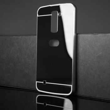 Двухкомпонентный чехол c металлическим бампером с поликарбонатной накладкой и зеркальным покрытием для LG K10 Черный