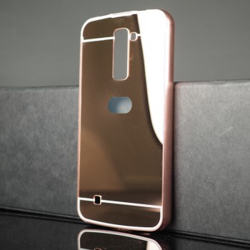 Двухкомпонентный чехол c металлическим бампером с поликарбонатной накладкой и зеркальным покрытием для LG K10 Розовый