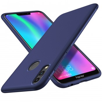 Силиконовый матовый непрозрачный чехол с текстурным покрытием Карбон для Huawei P Smart 2019/Honor 10 Lite Синий