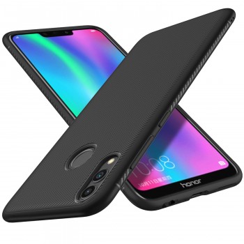 Силиконовый матовый непрозрачный чехол с текстурным покрытием Карбон для Huawei P Smart 2019/Honor 10 Lite Черный