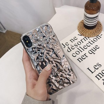 Силиконовый глянцевый непрозрачный чехол с текстурным покрытием Металл для Iphone Xs Max Белый