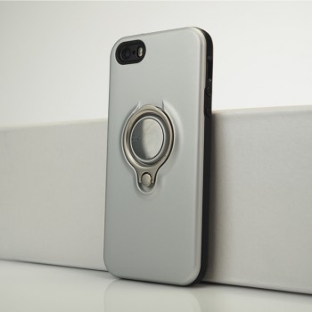 Двухкомпонентный силиконовый матовый непрозрачный чехол с поликарбонатной и крышкой и встроенным кольцом-подставкой для Iphone 5s/5/SE Белый