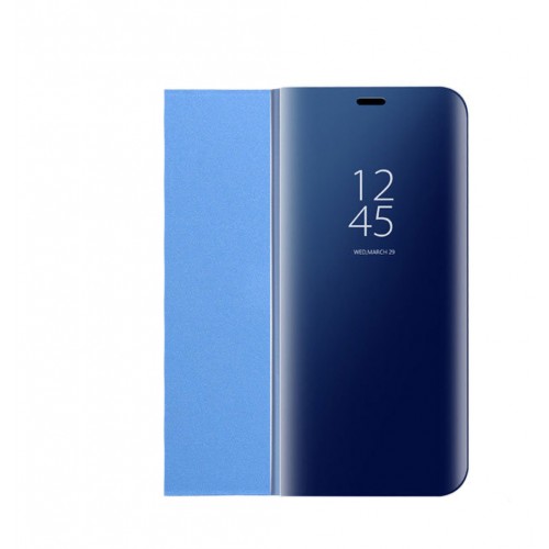 Пластиковый зеркальный чехол книжка для Huawei P Smart (2019) с полупрозрачной крышкой для уведомлений, цвет Синий