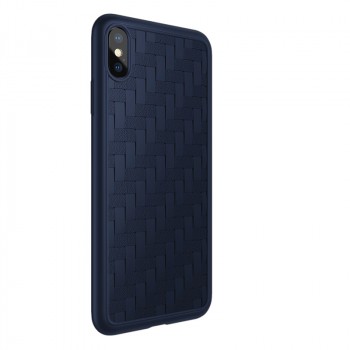 Силиконовый матовый непрозрачный чехол с текстурным покрытием Плетеная кожа для Iphone Xs Max Синий