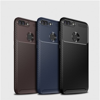 Матовый силиконовый чехол для Huawei Honor 9 Lite с текстурным покрытием карбон