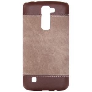 Чехол задняя накладка для LG K10 с текстурой кожи Коричневый