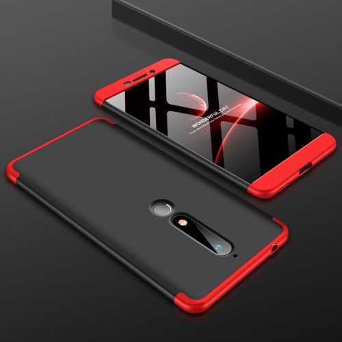 Двухкомпонентный сборный двухцветный пластиковый матовый чехол для Nokia 6 (2018), цвет Красный