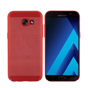 Пластиковый полупрозрачный матовый чехол с улучшенной защитой элементов корпуса с текстурным покрытием Точки для Samsung Galaxy A3 (2017) Красный
