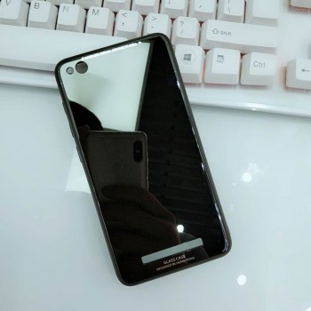 Силиконовый матовый непрозрачный чехол с нескользящими гранями и co стеклянной накладкой для Xiaomi RedMi 4A Черный