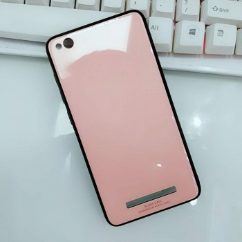 Силиконовый матовый непрозрачный чехол с нескользящими гранями и co стеклянной накладкой для Xiaomi RedMi 4A Розовый