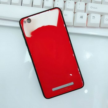Силиконовый матовый непрозрачный чехол с нескользящими гранями и co стеклянной накладкой для Xiaomi RedMi 4A Красный