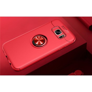 Силиконовый матовый непрозрачный чехол с встроенным магнитным кольцом-подставкой для Samsung Galaxy S7 Edge Красный