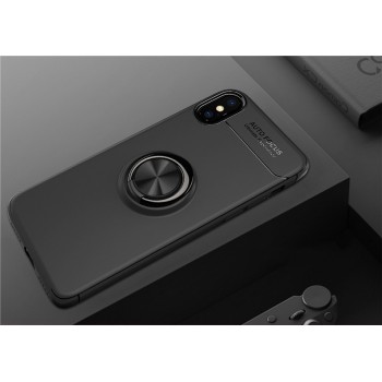 Силиконовый матовый непрозрачный чехол с встроенным магнитным кольцом-подставкой для Iphone x10