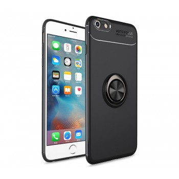 Силиконовый матовый непрозрачный чехол с встроенным магнитным кольцом-подставкой для Iphone 6 Plus/6s Plus Черный