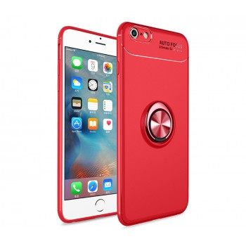 Силиконовый матовый непрозрачный чехол с встроенным магнитным кольцом-подставкой для Iphone 6 Plus/6s Plus Красный
