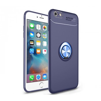 Силиконовый матовый непрозрачный чехол с встроенным магнитным кольцом-подставкой для Iphone 6 Plus/6s Plus Синий