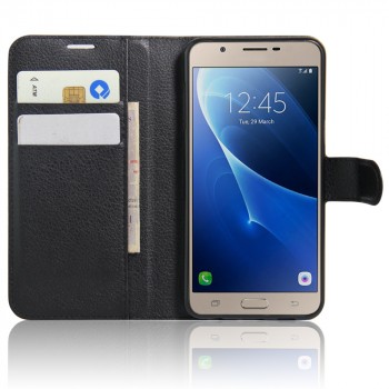 Чехол портмоне подставка на силиконовой основе с отсеком для карт на магнитной защелке для Samsung Galaxy C5 Черный