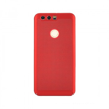 Пластиковый полупрозрачный матовый чехол с допзащитой торцов и текстурным покрытием Точки для Huawei Honor 8 Красный