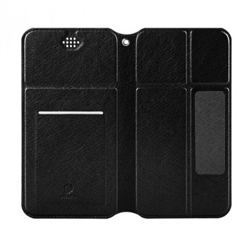 Горизонтальный чехол флип-подставка на клеевой основе с отсеком для карт для смартфонов 4.7-5.0 Черный