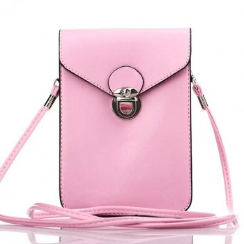 Кожаная глянцевая сумка для смартфона с двумя внутренними карманами Розовый