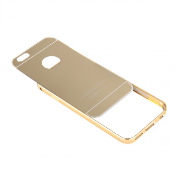 Двухкомпонентный чехол c металлическим бампером с поликарбонатной накладкой и зеркальным покрытием для Iphone 7 Plus Бежевый