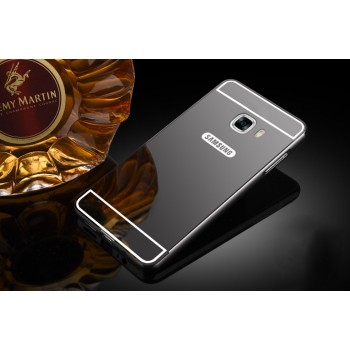 Двухкомпонентный чехол c металлическим бампером с поликарбонатной накладкой и зеркальным покрытием для Samsung Galaxy C5 Черный