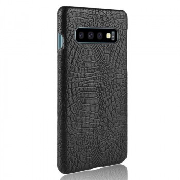Чехол задняя накладка для Samsung Galaxy S10 с текстурой кожи крокодила Черный