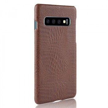 Чехол задняя накладка для Samsung Galaxy S10 с текстурой кожи крокодила Коричневый