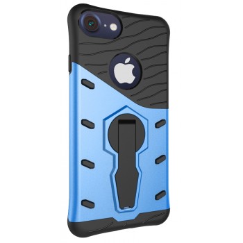 Двухкомпонентный силиконовый матовый непрозрачный чехол с поликарбонатной и крышкой, встроенной ножкой-подставкой и текстурным покрытием Линии для Iphone 6/6s Синий
