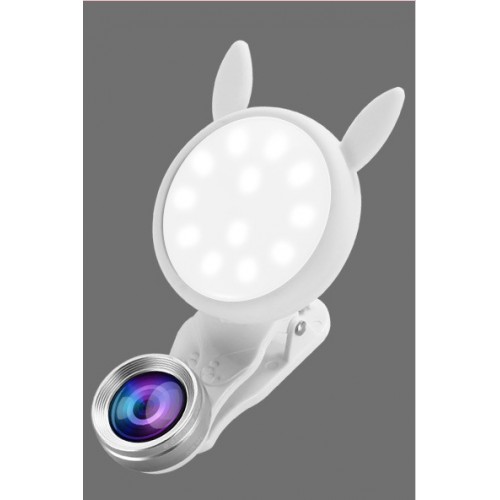 Набор из 2-х объективов (макро, широкоугольный) с LED-вспышкой на клипсе-держателе для фронтальной камеры, цвет Белый