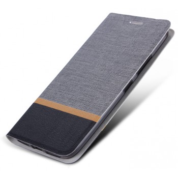 Флип чехол-книжка для Samsung Galaxy S6 с текстурой ткани и функцией подставки Серый