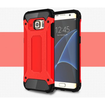 Противоударный двухкомпонентный силиконовый матовый непрозрачный чехол с поликарбонатными вставками экстрим защиты для Samsung Galaxy S7 Edge Красный