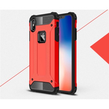 Противоударный двухкомпонентный силиконовый матовый непрозрачный чехол с поликарбонатными вставками экстрим защиты для Iphone x10/XS Красный
