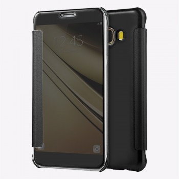 Пластиковый непрозрачный матовый чехол с полупрозрачной крышкой с зеркальным покрытием для Samsung Galaxy C5 Черный
