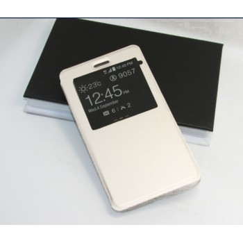 Чехол горизонтальная книжка подставка на силиконовой основе с окном вызова для Highscreen Power Five Белый