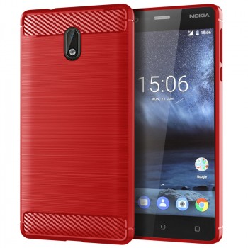 Силиконовый матовый непрозрачный чехол с текстурным покрытием Металлик для Nokia 3 Красный