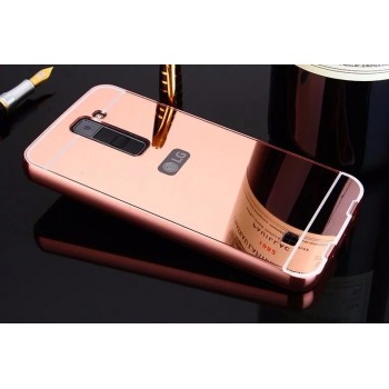 Двухкомпонентный чехол c металлическим бампером с поликарбонатной накладкой и зеркальным покрытием для LG K8 Розовый