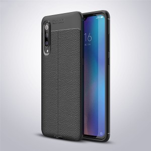 Силиконовый чехол накладка для Xiaomi Mi9 с текстурой кожи Черный