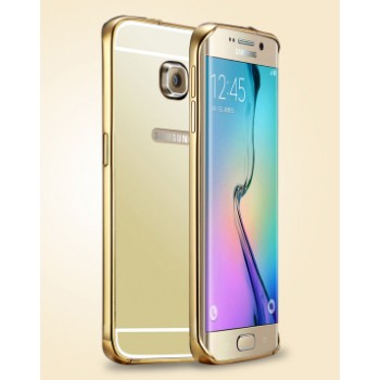 Двухкомпонентный чехол с металлическим бампером и поликарбонатной зеркальной накладкой для Samsung Galaxy S6 Edge Бежевый