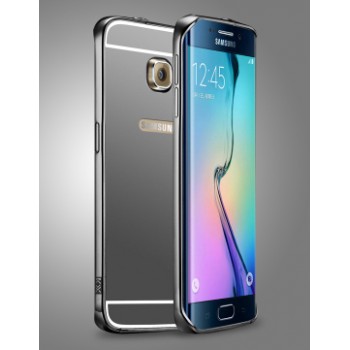 Двухкомпонентный чехол с металлическим бампером и поликарбонатной зеркальной накладкой для Samsung Galaxy S6 Edge Черный