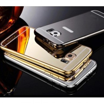 Двухкомпонентный чехол с металлическим бампером и поликарбонатной зеркальной накладкой для Samsung Galaxy S6 Edge