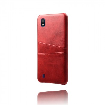 Чехол накладка текстурная отделка Кожа с отсеком для карт для Samsung Galaxy A10  Красный