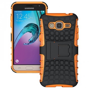 Двухкомпонентный силиконовый чехол с поликарбонатной вставкой и подставкой для Samsung Galaxy J3 (2016) Оранжевый